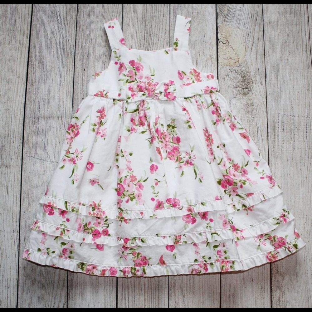 Dress Size 24M White Pink Floral Ruffles 24 Months